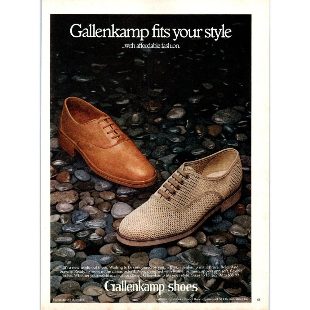 1981 Gallenkamp Leather Loafers Mesh River Rock Stones Vintage Print Ad Wall Art